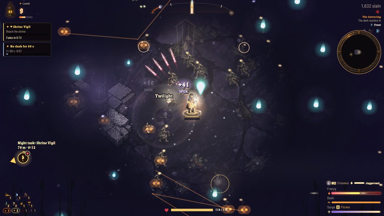 Gameplay: Sister Vesper among floating stone in the Outer Dark.